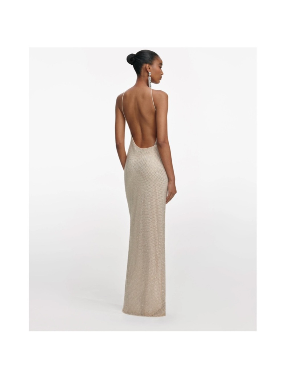 Self-Portrait Champagne Rhinestone Lace Trim Maxi Dress US 4 - Picture 4 of 9